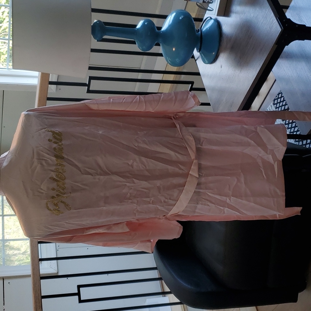 Bridesmaid Pink Silk Robe with Gold Letters